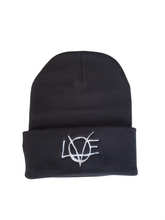 Load image into Gallery viewer, Lovearchy embroidered white on black beanie